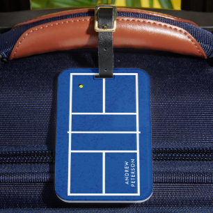 Étiquette À Bagage Nom personnalisé Pickleball Court Bleu