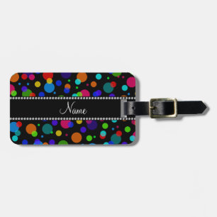 Étiquette À Bagage Nom personnalisé pois arc-en-ciel noir