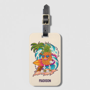 Étiquette À Bagage Nom personnalisé Surfing Pineapple