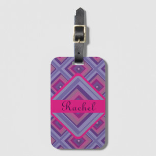 Étiquette À Bagage Nom Pink Purple Diamond Motif Checker Pretty