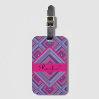 Étiquette À Bagage Nom Pink Purple Diamond Motif Checker Pretty