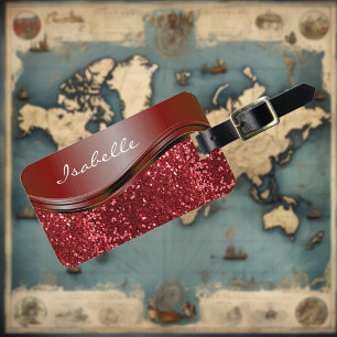 Étiquette À Bagage Nom Rouge Faux Parties scintillant Bling Personnal