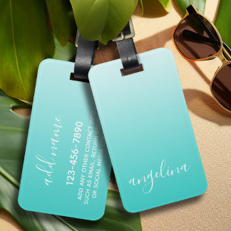 Étiquette À Bagage Nom turquoise Ombre personnalisé manuscrit PEUT MO