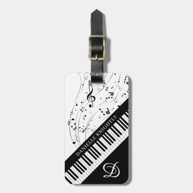 Étiquette À Bagage Notes de musique Piano personnalisées Nom du scrip (Devant Vertical)