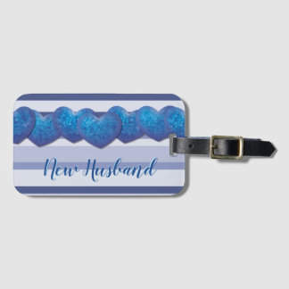 Étiquette À Bagage Nouveau Mari Coeurs Bleus