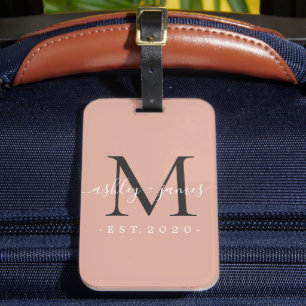 Étiquette À Bagage Nouveau marié M. Mme Black Monogram Noms Dusty Ros