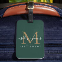 Nouveau marié M. Mme Gold Monogram Noms Dark Green