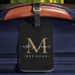 Étiquette À Bagage Nouveau marié M. Mme Monogram Noms Année Or Noir