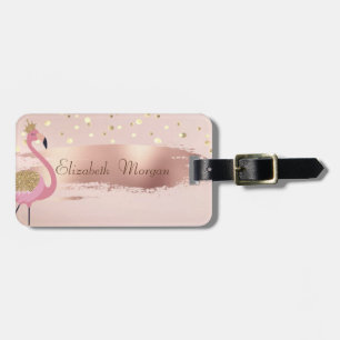 Étiquette À Bagage o Confettis, Rose Gold Coup de Pinceau Flamants Ro