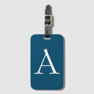 Étiquette À Bagage Océan Bleu Plaine Élégant Monogramme moderne Initi
