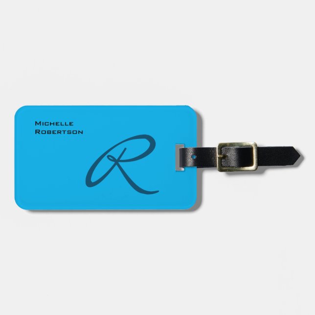 Étiquette À Bagage Ocean Sky Blue Moderne Monogramme Professionnel (Devant horizontal)