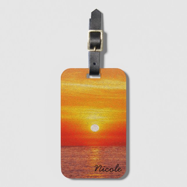 Étiquette À Bagage Ocean Sunset Summer Beach Waves personnalisé (Devant Vertical)