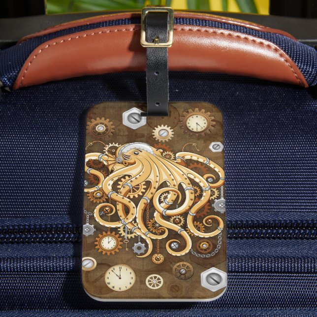 Étiquette À Bagage Octopus Steampunk Surreal Retro Style Machine Note (Insitu Rectoal 2)