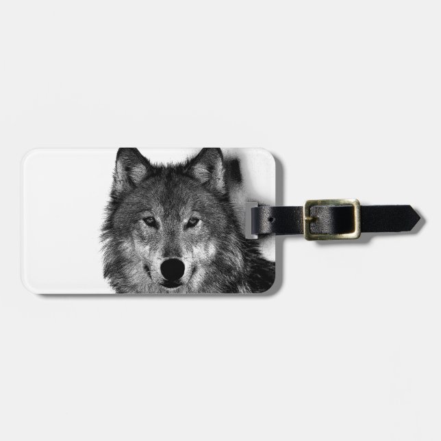 Étiquette À Bagage Oeuvre de Loup noir et blanc (Devant horizontal)