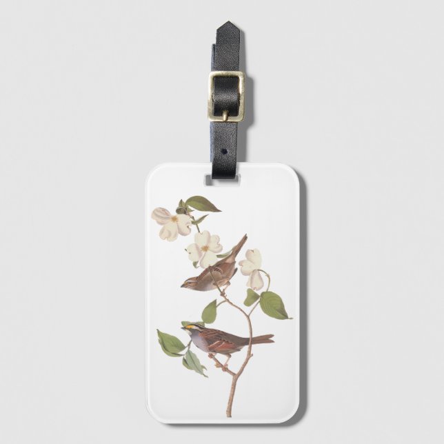Étiquette À Bagage Oiseau Audubon à bec blanc dans le Dogwood (Devant Vertical)