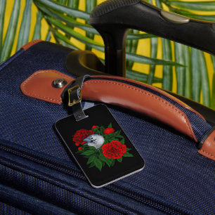 Étiquette À Bagage Oiseau sur un bouquet de pivoine rouge