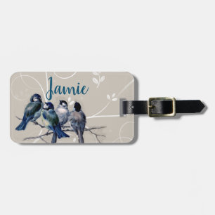 Étiquette À Bagage Oiseaux bleus sur une branche
