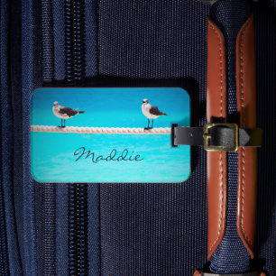Étiquette À Bagage Oiseaux de goéland blanc par océan photo nom perso