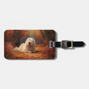 Étiquette À Bagage Old English Sheepdog en automne Leaves Fall Inspir