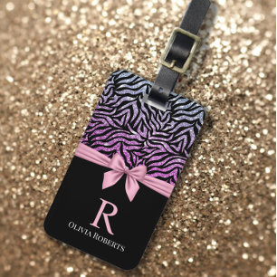 Étiquette À Bagage Ombre Parties scintillant Zebra rose Bow Monogramm
