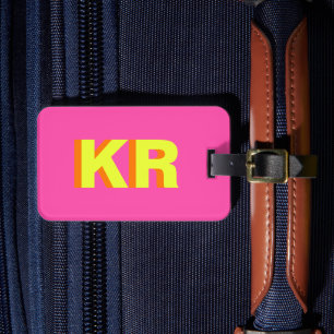 Étiquette À Bagage Ombre tendance Monogramme rose Jaune Personnalisé
