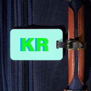 Étiquette À Bagage Ombre tendance Monogramme vert bleu personnalisé