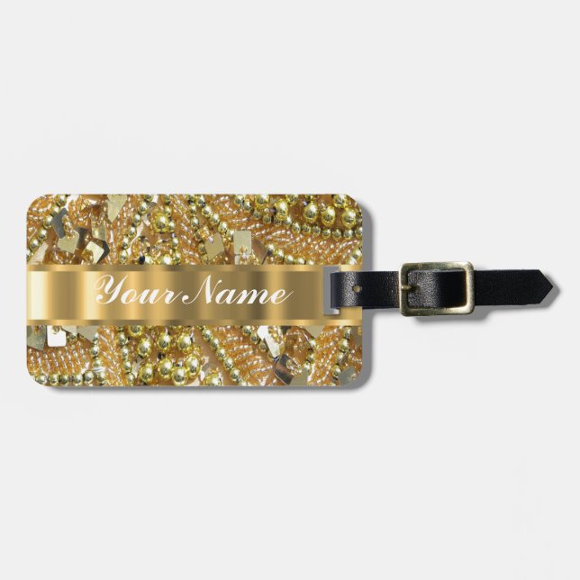 Étiquette À Bagage Or élégant bling (Devant horizontal)
