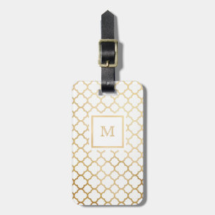 Étiquette À Bagage Or et étiquette blanche de bagage de quatrefoil