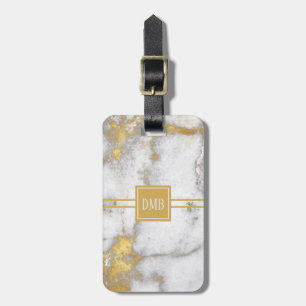 Étiquette À Bagage Or et monogramme de marbre gris de motif