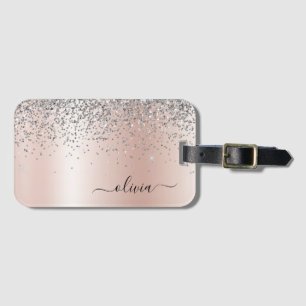 Étiquette À Bagage Or rose - Rose Pâle Pailleté Monogramme Argent