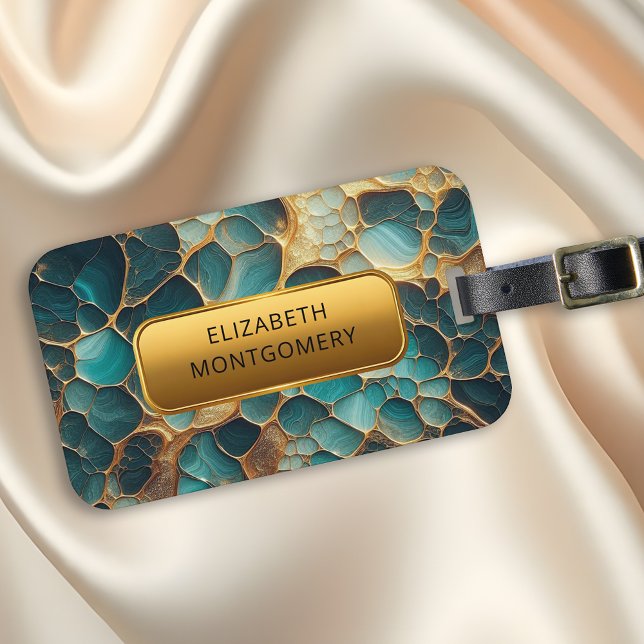 Étiquette À Bagage Or turquoise et luxueux avec plaque signalétique é (Créateur téléchargé)