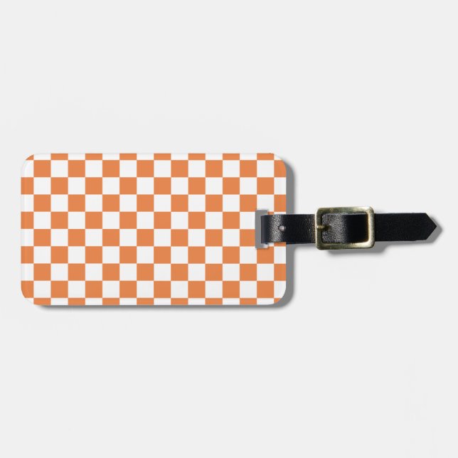 Étiquette À Bagage Orange À damiers Motif (Devant horizontal)