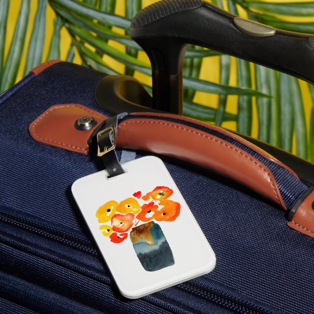 Étiquette À Bagage Orange fleurs de pavot aquarelle (Insitu Rectoal 1)