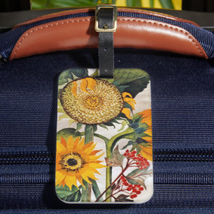 Étiquette À Bagage Orange Jaune Graine Tournesol Art