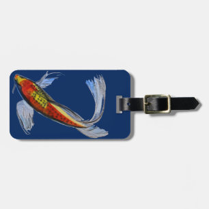 Étiquette À Bagage Orange Koi japonais aquarelle carpe art