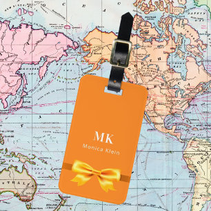 Étiquette À Bagage Orange or arc monogramme initiales élégant