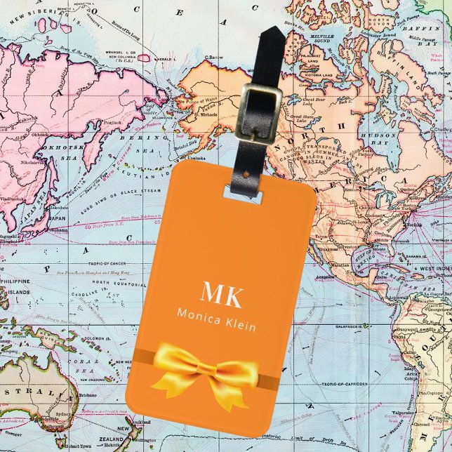 Étiquette À Bagage Orange or arc monogramme initiales élégant (Créateur téléchargé)