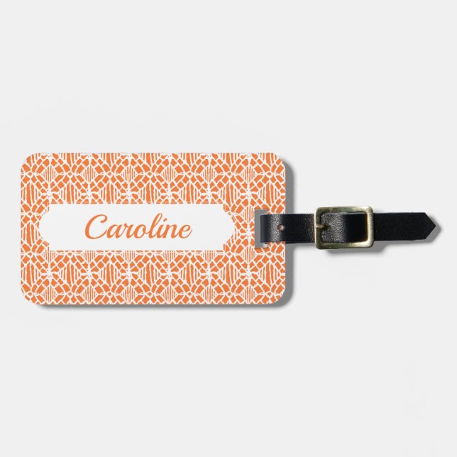 Étiquette À Bagage Orange Peigne Avec Motif Crochet Blanc (Devant horizontal)