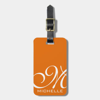 Étiquette À Bagage Orange Script Monogramme