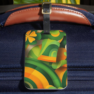 ÉTIQUETTE À BAGAGE ORANGE VERT JAUNE MOTIF IRLANDAIS ABSTRAIT