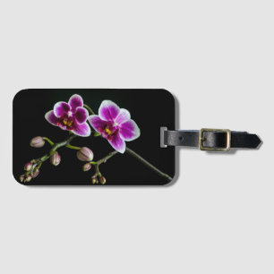 Étiquette À Bagage Orchidée rose blanc couleur sur noir pâle doux