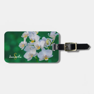 Étiquette À Bagage Orchidées blanches sur fond vert