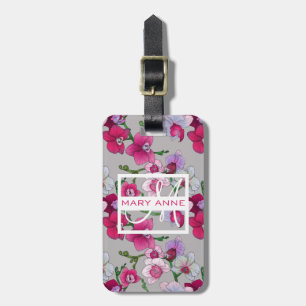 Étiquette À Bagage Orchidées roses dans le monogramme de la fleur  