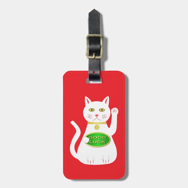 Étiquette À Bagage Oriental Lucky Cat Nom personnalisé (Devant Vertical)