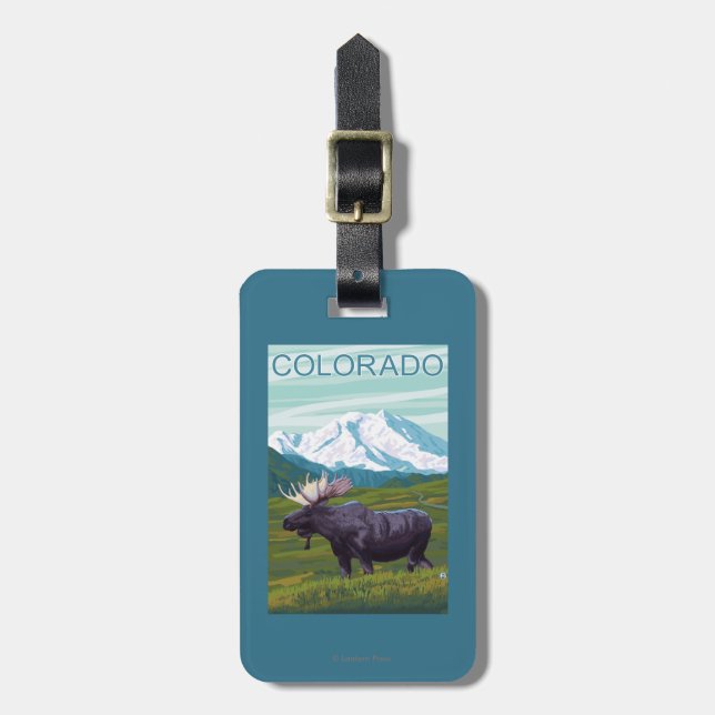 Étiquette À Bagage Orignaux avec MountainColorado (Devant Vertical)