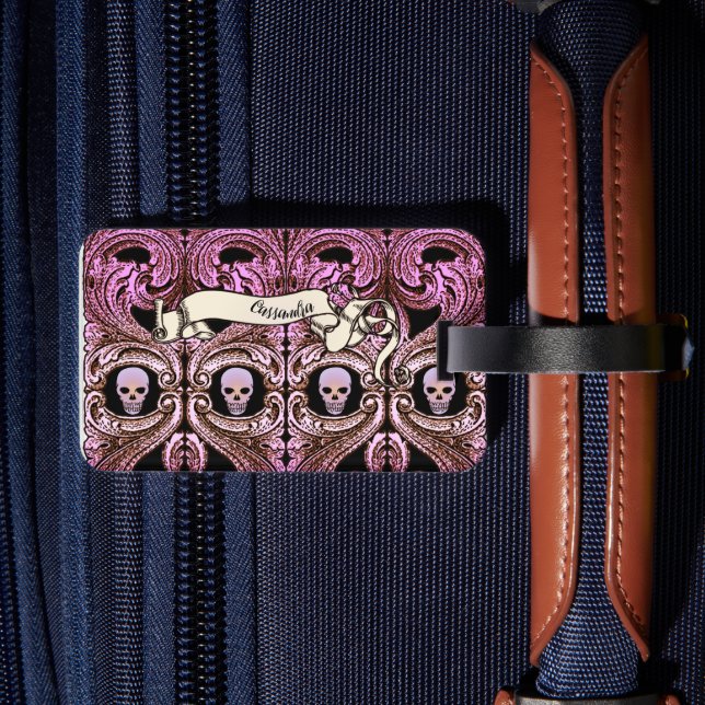 Étiquette À Bagage Ornement et sk rose goth personnalisé (Verso Insitu 2)