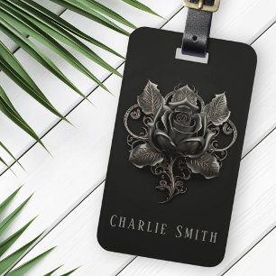 Étiquette À Bagage Ornement rose Goth sur nom personnalisé arrière - 