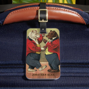 Étiquette À Bagage Ours dansants heureux, gais, victoriens vintage