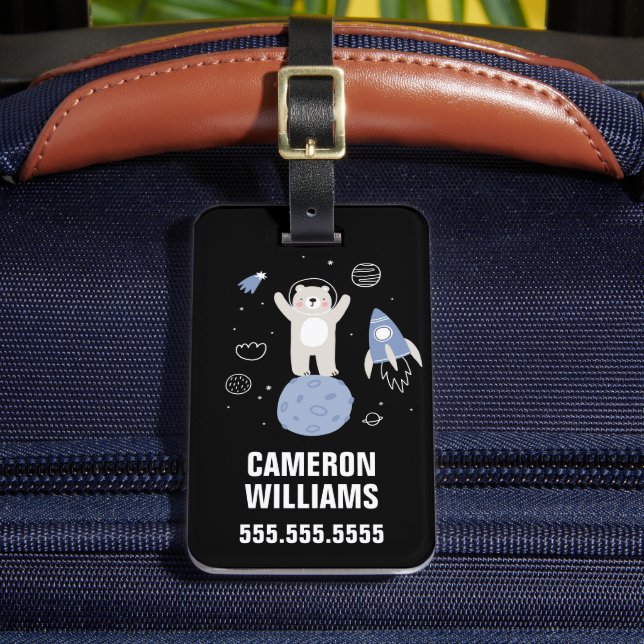 Étiquette À Bagage Ours De Cartoon Mignonne Dans L'Espace (Insitu Rectoal 2)