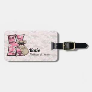 Étiquette À Bagage Ours Koala rose en Camouflage Fuax pour filles
